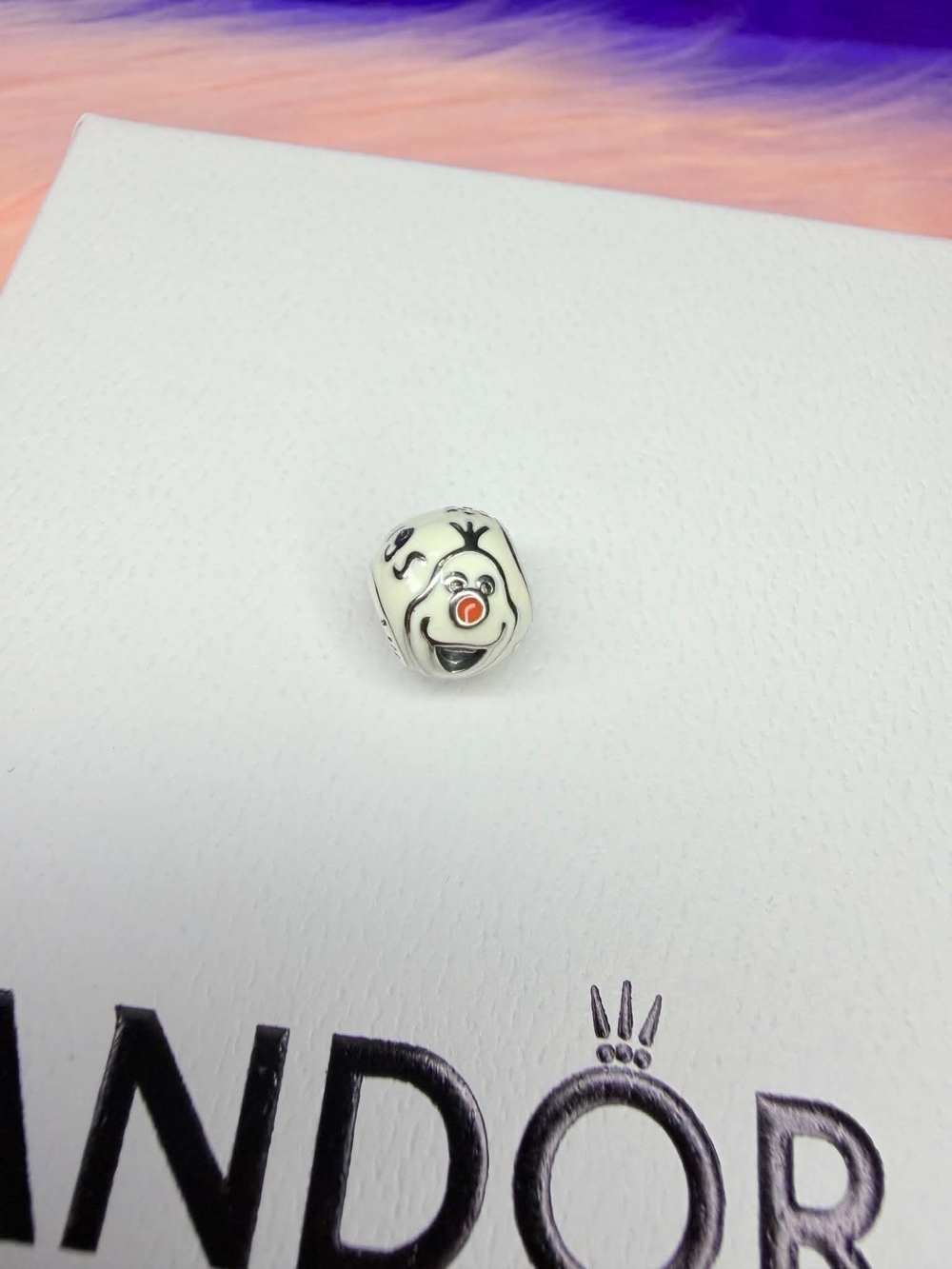 Pandora White Enamel Olaf Face Charm with Orange Nose